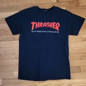 Thrasher Skateboard Magazine Logo T-Shirt Graphic Print Crew Neck Men Black S